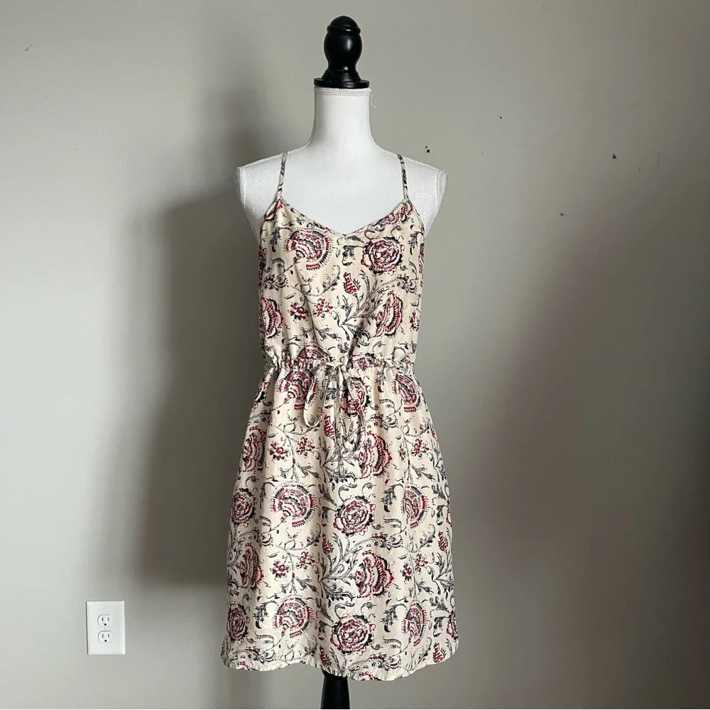 MADEWELL | Beige Floral Print Silk Sleeveless Dress Sz 8 - Picture 2 of 11